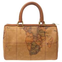 Pre Owned Alviero Martini 1A Classe Tan Coated Canvas and Leather Boston bag