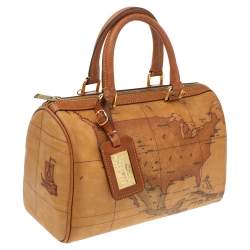 Pre Owned Alviero Martini 1A Classe Tan Coated Canvas and Leather Boston bag