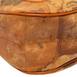 Pre Owned Alviero Martini 1A Classe Orange Geo Print Coated Canvas and Woven Leather Front Pocket Hobo