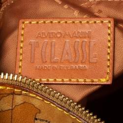 Pre Owned Alviero Martini 1A Classe Orange Geo Print Coated Canvas and Woven Leather Front Pocket Hobo