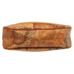 Pre Owned Alviero Martini 1A Classe Orange Geo Print Coated Canvas and Woven Leather Front Pocket Hobo