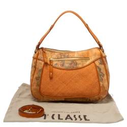 Pre Owned Alviero Martini 1A Classe Orange Geo Print Coated Canvas and Woven Leather Front Pocket Hobo