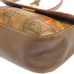 Pre Owned Alviero Martini 1A Classe Beige/Brown Coated Canvas and Leather Crossbody Bag