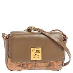 Pre Owned Alviero Martini 1A Classe Beige/Brown Coated Canvas and Leather Crossbody Bag