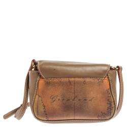 Pre Owned Alviero Martini 1A Classe Beige/Brown Coated Canvas and Leather Crossbody Bag