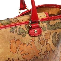 Pre Owned Alviero Martini 1A Classe Beige/Red Geo Print Coated Canvas and Leather Tote