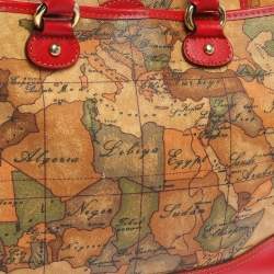 Pre Owned Alviero Martini 1A Classe Beige/Red Geo Print Coated Canvas and Leather Tote