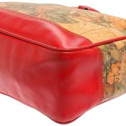 Pre Owned Alviero Martini 1A Classe Beige/Red Geo Print Coated Canvas and Leather Tote