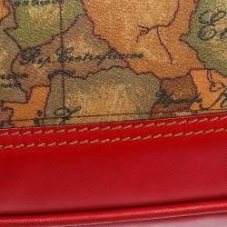 Pre Owned Alviero Martini 1A Classe Beige/Red Geo Print Coated Canvas and Leather Tote
