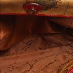 Pre Owned Alviero Martini 1A Classe Beige/Red Geo Print Coated Canvas and Leather Tote