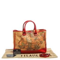 Pre Owned Alviero Martini 1A Classe Beige/Red Geo Print Coated Canvas and Leather Tote