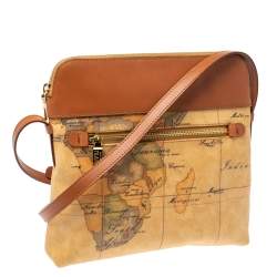 Pre Owned Alviero Martini 1A Classe Coated Canvas and Leather Zip Crossbody Bag