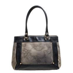 Alviero Martini 1A Classe Black/Beige Geo Print Coated Canvas and Leather Tote