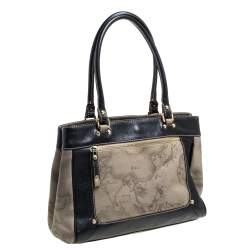 Alviero Martini 1A Classe Black/Beige Geo Print Coated Canvas and Leather Tote
