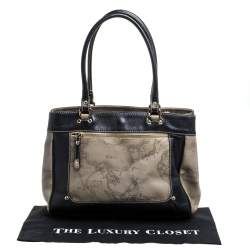 Alviero Martini 1A Classe Black/Beige Geo Print Coated Canvas and Leather Tote