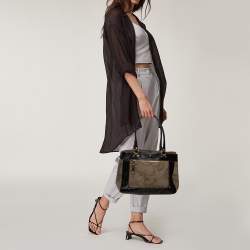 Alviero Martini 1A Classe Black/Beige Geo Print Coated Canvas and Leather Tote