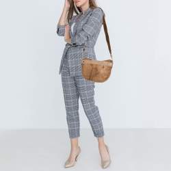 Pre Owned Alviero Martini 1A Classe Brown Vinyl Geo Half Moon Crossbody Bag