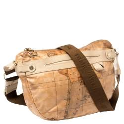 Pre Owned Alviero Martini 1A Classe Brown Vinyl Geo Half Moon Crossbody Bag