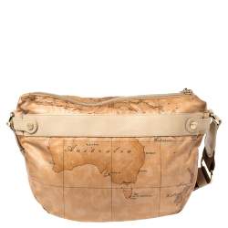 Pre Owned Alviero Martini 1A Classe Brown Vinyl Geo Half Moon Crossbody Bag