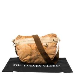 Pre Owned Alviero Martini 1A Classe Brown Vinyl Geo Half Moon Crossbody Bag