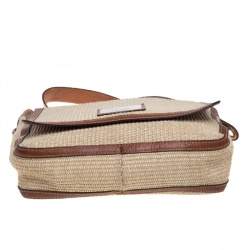 Pre Owned Alviero Martini 1A Classe Brown/Beige Rafia and Leather Messenger Bag