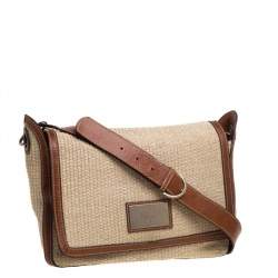 Pre Owned Alviero Martini 1A Classe Brown/Beige Rafia and Leather Messenger Bag