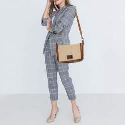 Pre Owned Alviero Martini 1A Classe Brown/Beige Rafia and Leather Messenger Bag