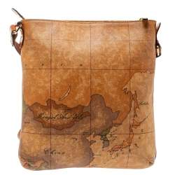 Pre Owned Alviero Martini 1A Classe Tan Geo Classic Print Coated Canvas Messenger Bag