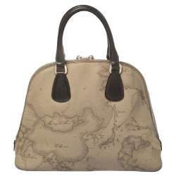 Alviero Martini 1A Classe Grey Geo Print Coated Canvas Dome Satchel