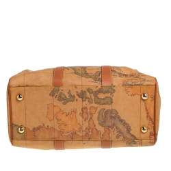 Pre Owned Alivero Martini 1A Classe Tan Geo Print Coated Canvas and Leather Duffel Bag