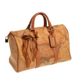Pre Owned Alivero Martini 1A Classe Tan Geo Print Coated Canvas and Leather Duffel Bag