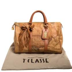 Pre Owned Alivero Martini 1A Classe Tan Geo Print Coated Canvas and Leather Duffel Bag