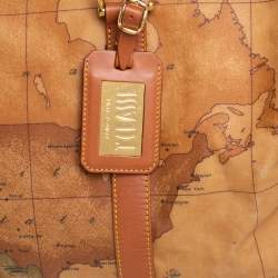 Pre Owned Alivero Martini 1A Classe Tan Geo Print Coated Canvas and Leather Duffel Bag