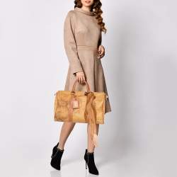 Pre Owned Alivero Martini 1A Classe Tan Geo Print Coated Canvas and Leather Duffel Bag
