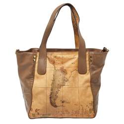 Pre Owned Alviero Martini 1A Classe Brown Leather and Coated Canvas Tote
