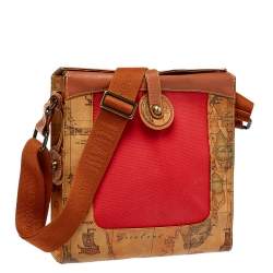 Alviero Martini 1A Classe Geo Print Coated Canvas and Leather Flap Messenger Bag