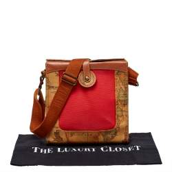 Alviero Martini 1A Classe Geo Print Coated Canvas and Leather Flap Messenger Bag