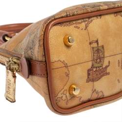 Pre Owned Alviero Martini 1A Classe Brown Geo Print Canvas and Leather Crossbody Bag