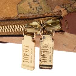 Pre Owned Alviero Martini 1A Classe Brown Geo Print Canvas and Leather Crossbody Bag