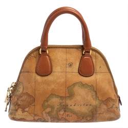 Pre Owned Alviero Martini 1A Classe Brown Geo Print Canvas and Leather Crossbody Bag