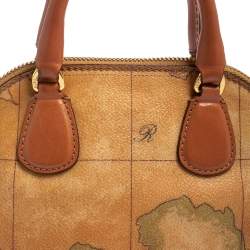Pre Owned Alviero Martini 1A Classe Brown Geo Print Canvas and Leather Crossbody Bag