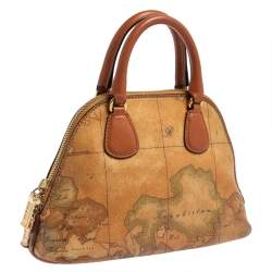 Pre Owned Alviero Martini 1A Classe Brown Geo Print Canvas and Leather Crossbody Bag