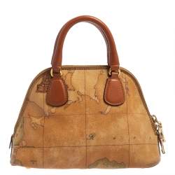 Pre Owned Alviero Martini 1A Classe Brown Geo Print Canvas and Leather Crossbody Bag
