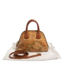 Pre Owned Alviero Martini 1A Classe Brown Geo Print Canvas and Leather Crossbody Bag