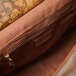 Pre Owned Alviero Martini 1A Classe Tan Geo Print Coated Canvas and Leather Buckle Flap Shoulder Bag