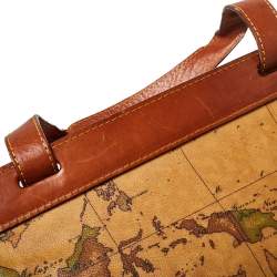 Pre Owned Alviero Martini 1A Classe Tan Geo Print Coated Canvas and Leather Buckle Flap Shoulder Bag