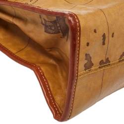 Pre Owned Alviero Martini 1A Classe Tan Geo Print Coated Canvas and Leather Buckle Flap Shoulder Bag