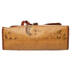 Pre Owned Alviero Martini 1A Classe Tan Geo Print Coated Canvas and Leather Buckle Flap Shoulder Bag