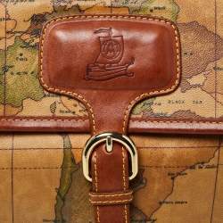 Pre Owned Alviero Martini 1A Classe Tan Geo Print Coated Canvas and Leather Buckle Flap Shoulder Bag