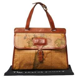 Pre Owned Alviero Martini 1A Classe Tan Geo Print Coated Canvas and Leather Buckle Flap Shoulder Bag